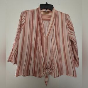 Sadie &‎ Love Pink Striped Wrap Blouse